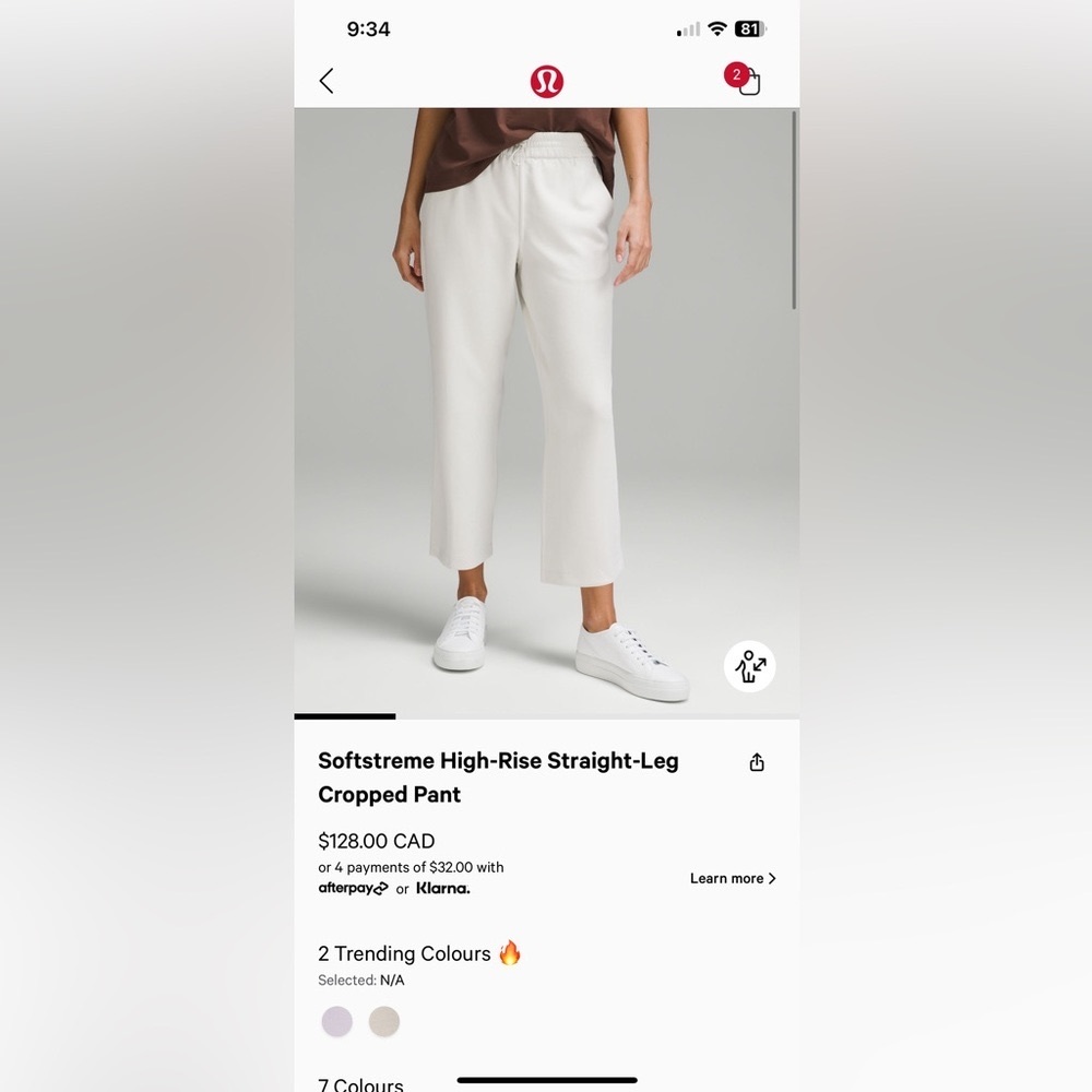 Lululemon Softstreme High-Rise Straight Leg Cropped Size 10